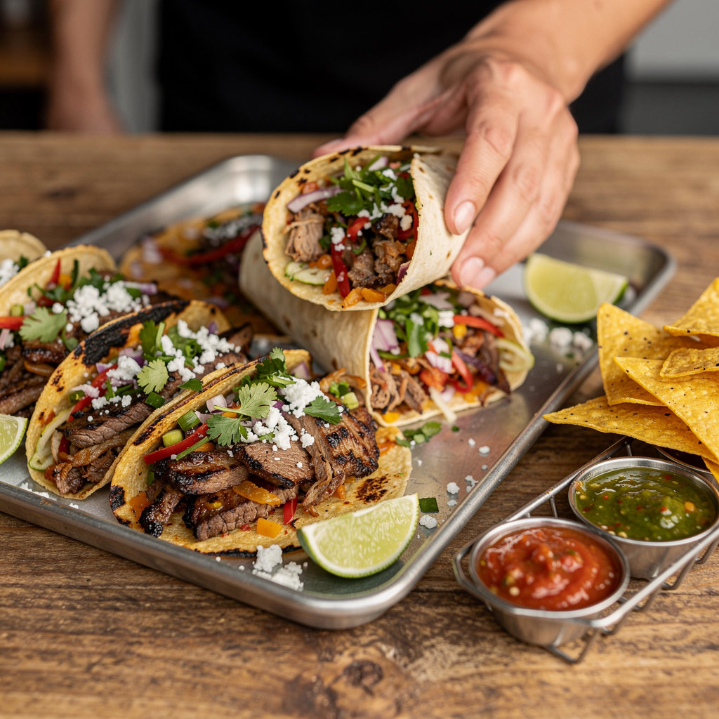 Taqueria Mena popular authentic Mexican dishes including shrimp tacos and barbacoa tacos in Santa Barbara